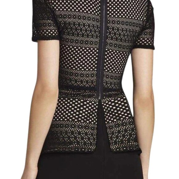 EUC BCBGMaxAzria "Vicktoria" Mixed-Knit Black Peplum Top Size XS - Picture 3 of 11